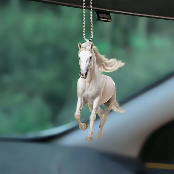 Horse Decor Acrylic White Horse Car Pendant - Transparent Flat Auto Interior Accessory, Backpack Keychain, Gifts for Horse Lovers, Horse Decoration, Horse Ornaments for Christmas Tree, 3.15in, B