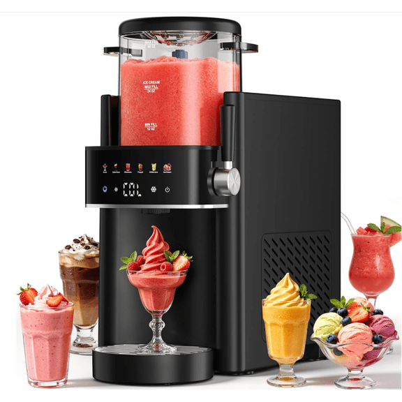 Slushie Machine, Ice Cream Maker, Slushy Machine for Home and Families, No ice needed with Rapid Chill & Temperature Control, Multi-function for Margarita, Frappé, Easy to Clean (Black)
