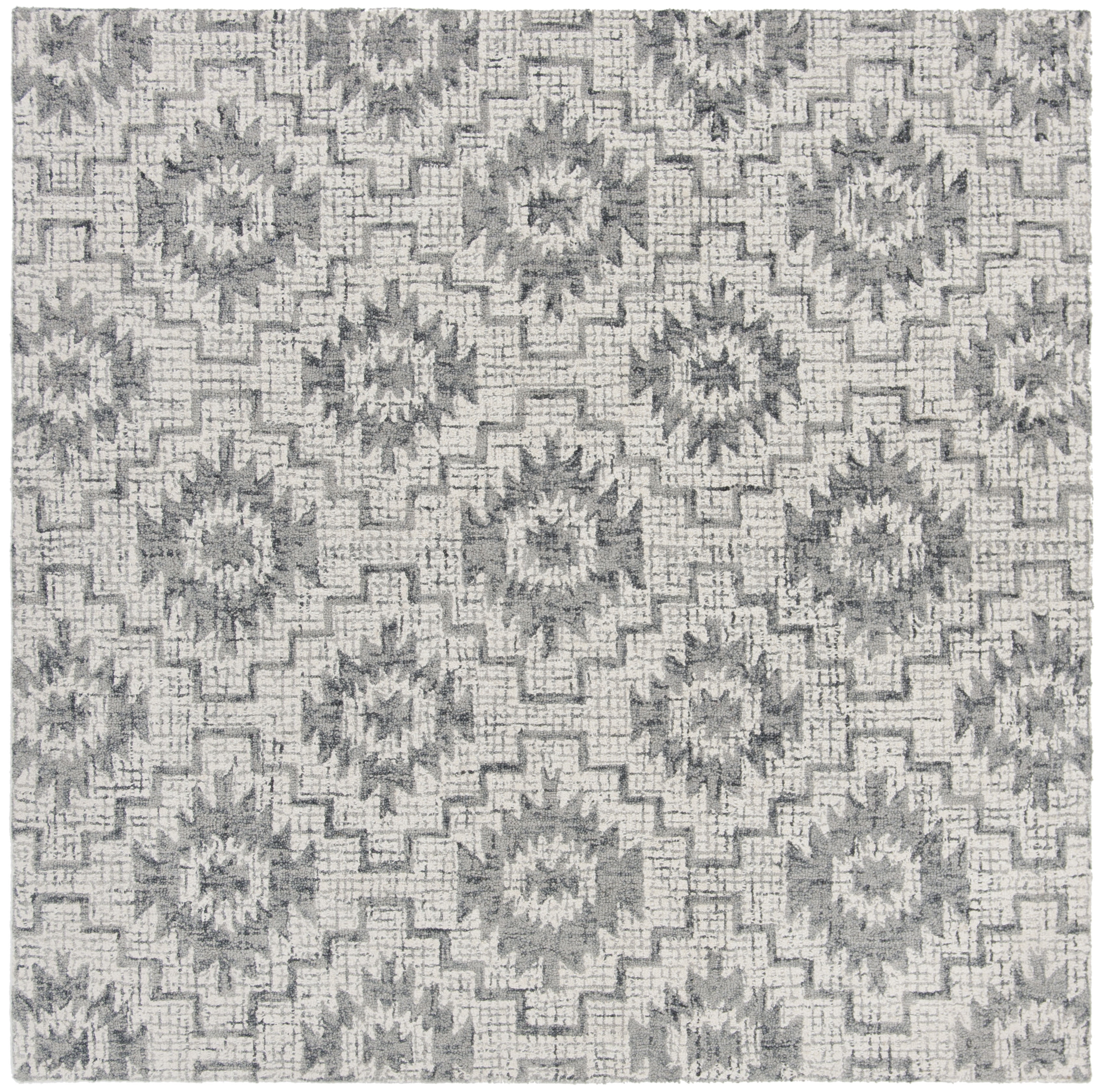 SAFAVIEH Abstract Joan Abstract Wool Area Rug, Ivory/Dark Gray, 6' x 6' Square