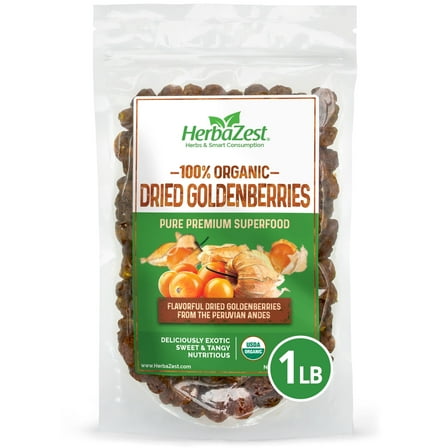 HerbaZest Dried Goldenberries | 1 lb | USDA Certified Organic | Exotic & Tangy Superfruit for Snacking & Cooking | Vegan & Gluten-Free | Superfoods