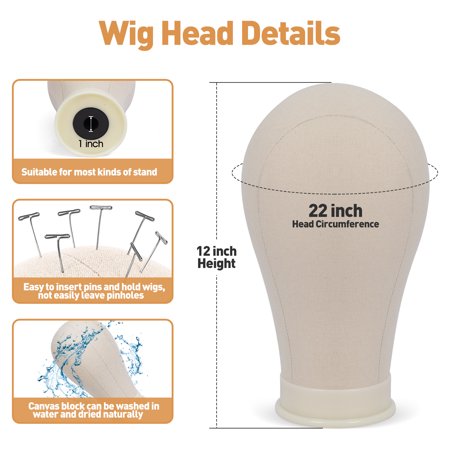 PENTAQ 22″ CANVAS CORK WIG HEAD WITH 57″ MANNEQUIN TRIPOD FOR WIGS,MANIKIN HEAD BLOCK SET FOR WIGS MAKING DISPLAY WITH WIG CAPS,T PINS SET,COMB