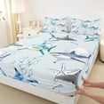 thumbnail image 4 of jejeloiu Watercolor Shark Print Bed Sheets,Starfish Seashell Full Size Sheets For Boys,Light Blue,4 Pieces,1 Flat Sheet, 1 Fitted Sheet and 2 Pillowcases, 4 of 6
