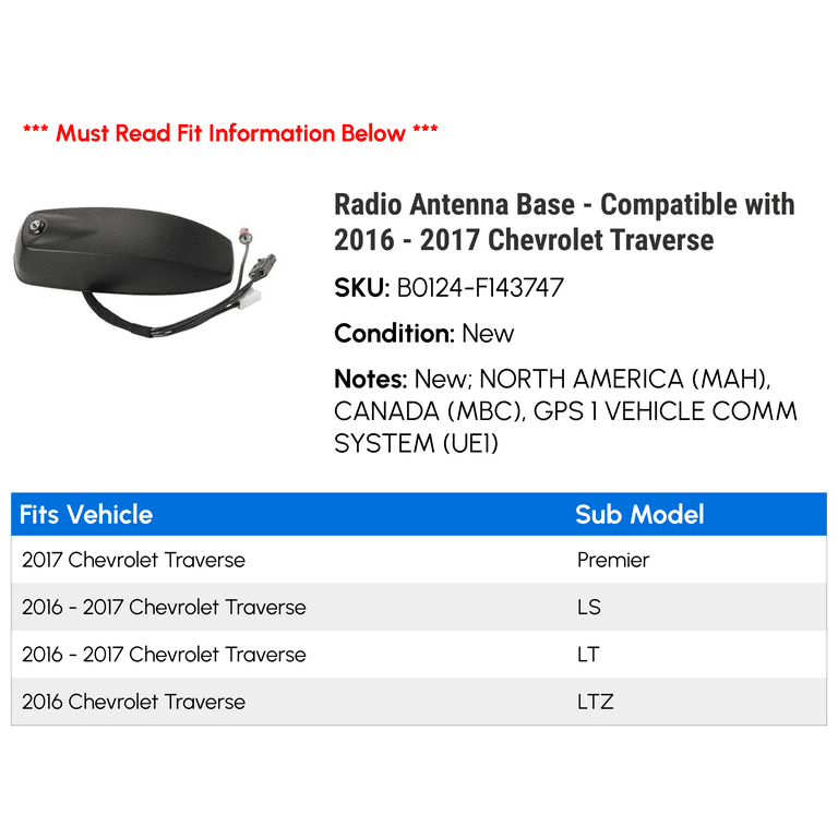 Radio Antenna Base Compatible with 2016 2017 Chevy Traverse
