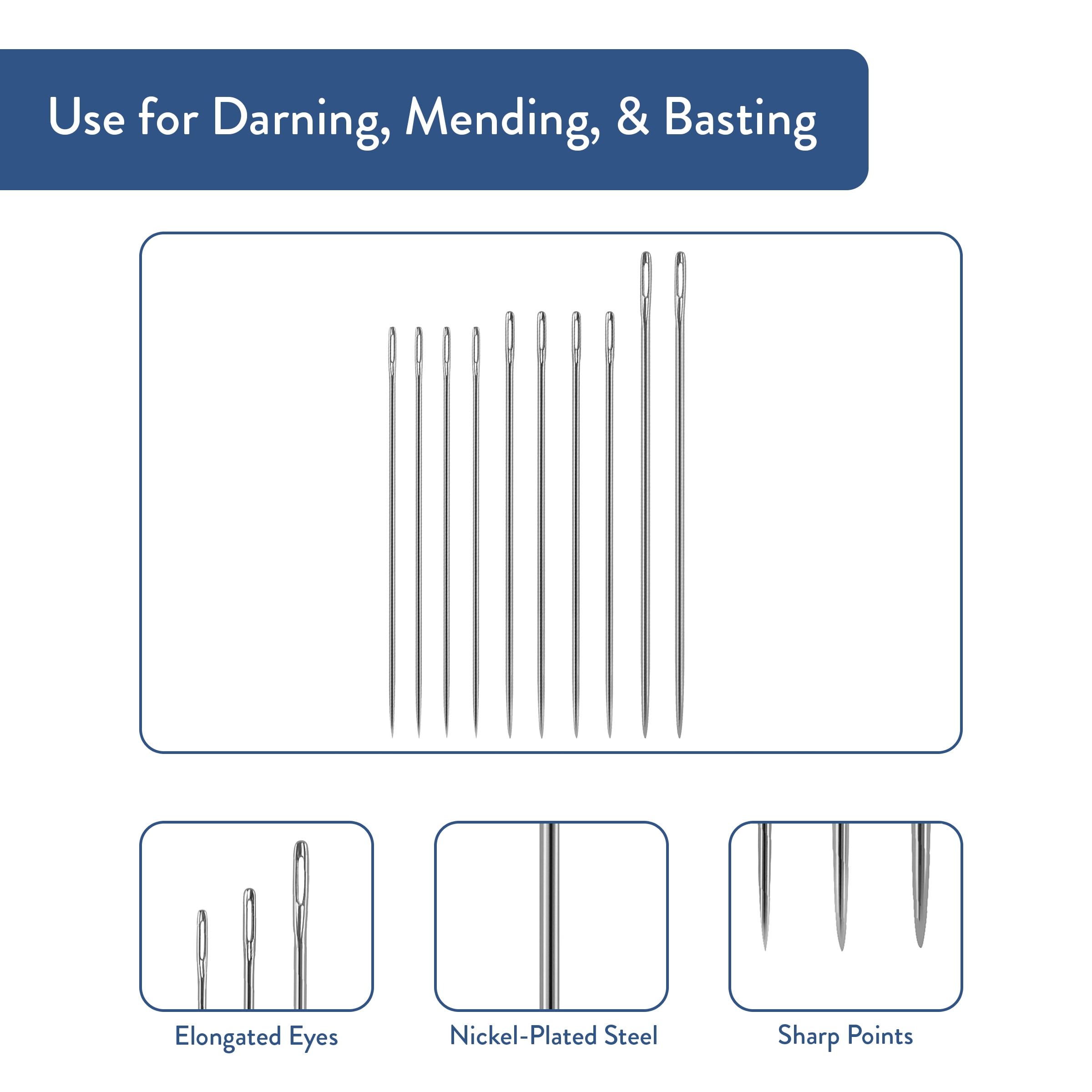 Hello Hobby Cotton Darners Hand-Sewing Needles, Sizes 1/5, 10 Pieces