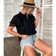 thumbnail image 4 of Blusa de lunares suizos, blusa de lunares con mangas con volantes para mujer, blusa de lunares con cuello redondo plisado de alta capacidad, 4 of 9