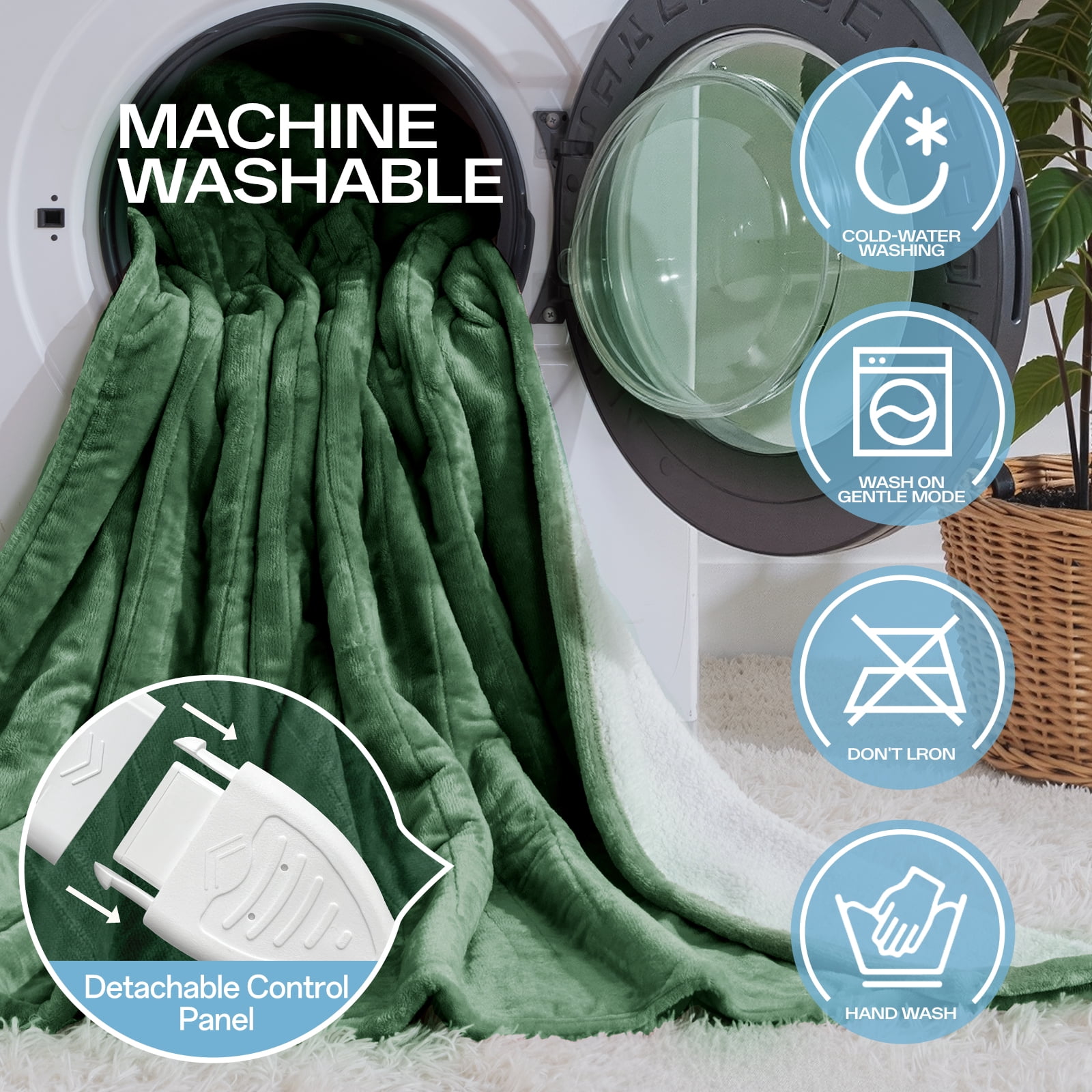 ELEKA Electric Blanket Full Size，Soft Flannel & Sherpa Heated Blanket，1–10H Auto‑Off,8 Heating Levels，Warm Gift for Family ,84"x90" inches,Green