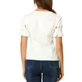 thumbnail image 3 of Allegra K Women's Square Neck Lace Crochet Puff Short Sleeve Ruffle Blouse, 3 of 6