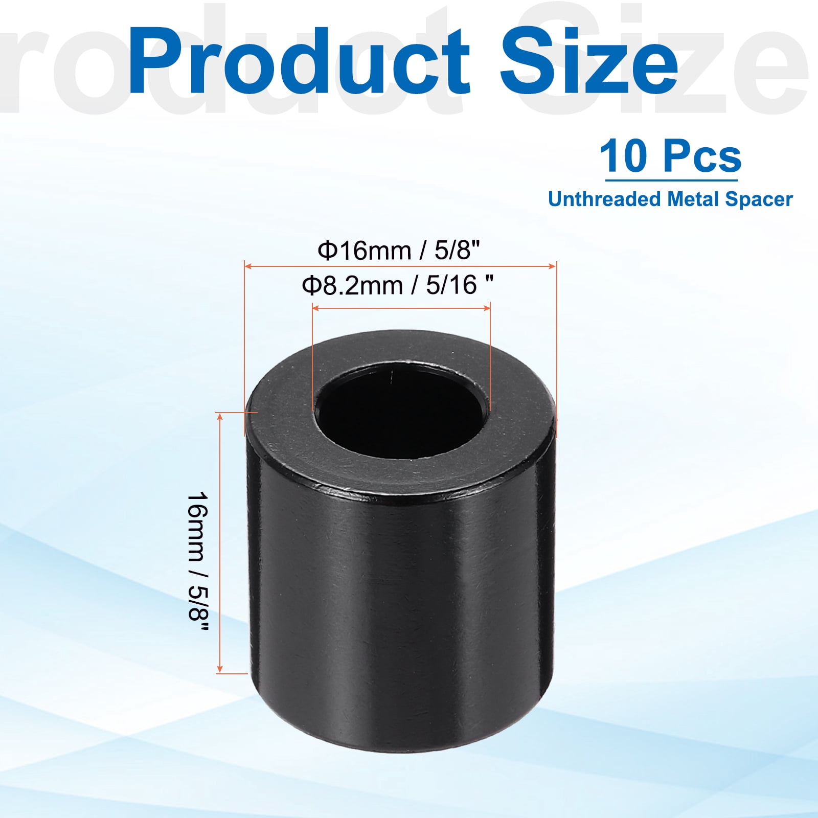 Uxcell 10pcs M8 Aluminium Spacers, 5/16" ID x 5/8" OD Round Standoff Spacer, Unthreaded Metal Spacers for 5/16" M8 Screws Bolts, Black 5/8" Length