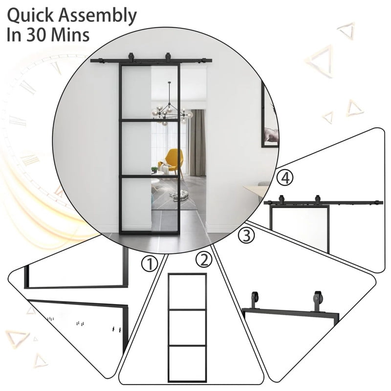 Easy4Home 32"x84" Clear Glass Sliding Barn Door with Track and Hardware Kit