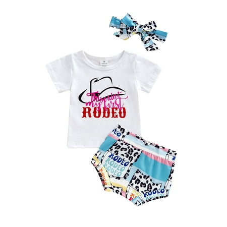 

TheFound Infant Baby Girls Clothes 3pcs Letter Short Sleeve T Shirts+Pattern Printed Shorts+Headband Sets