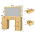 thumbnail image 3 of 47" Makeup Vanity with 42" Lighted Mirror, Wood Dressing Table with Tempered Glass Top, Charging Station, 7 Storage Drawers & Hair Dryer Holder for Bedroom (Natural Oak), 3 of 10