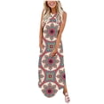 thumbnail image 2 of SMihono Robe Maxi Bohème d'Été pour Femmes Grande Taille Décontractée Col en V Sans Manches Imprimée Ample Robe Longue + Poche Robe de Plage, 2 of 6