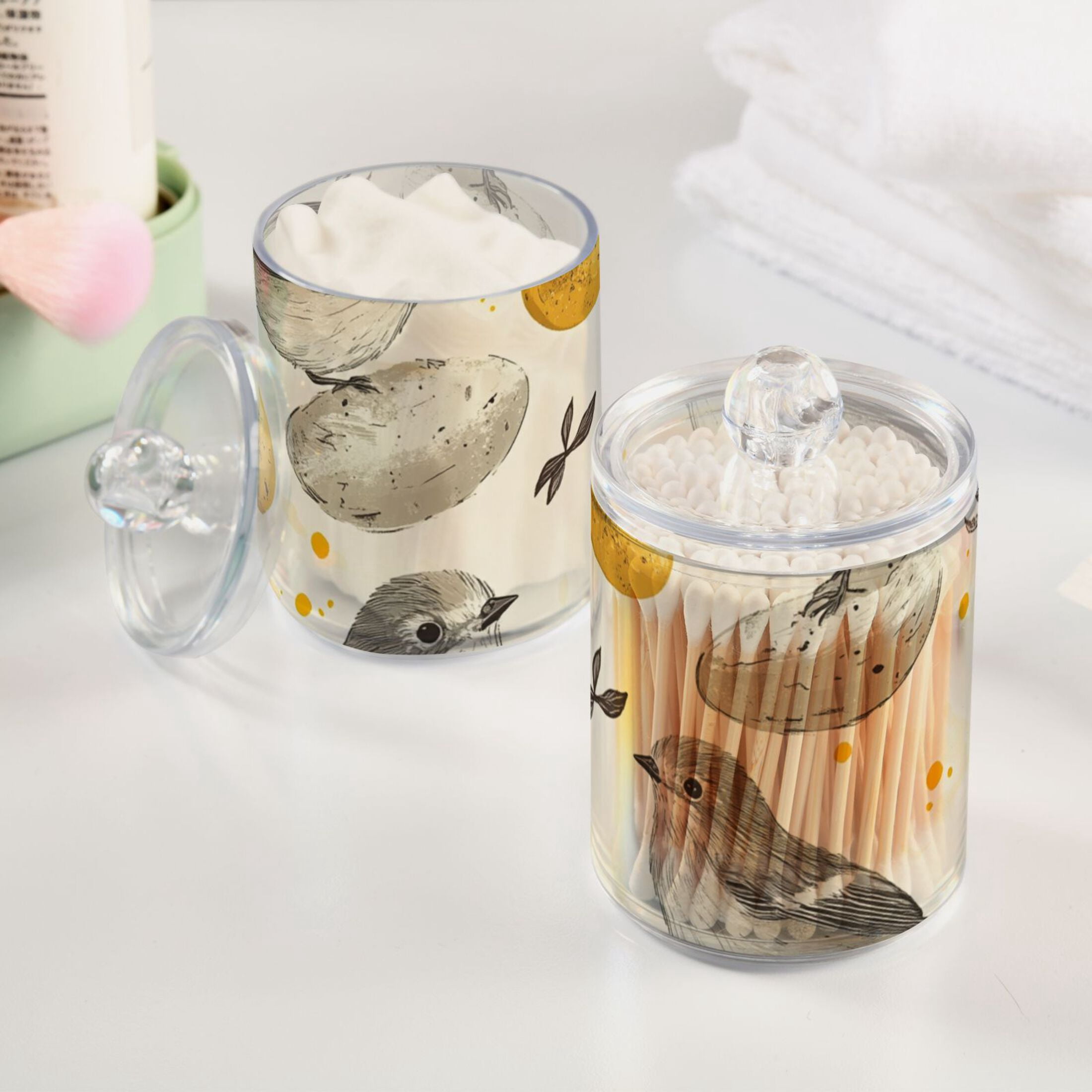 Ckdifva Birds and Gold Egg Storage Jar with Lid Acrylic Organization Storage Containers Set of 4