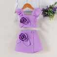 thumbnail image 2 of Fesfesfes Girl's 2 Piece Summer Solid Color Outfits Flying Sleeve Strap Square Neck Tops and Floral Ruffle Layered Skirts Set for Kids 1-6Years(Purple,2-3 Years), 2 of 9