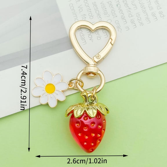Kawaii Style Keychain and Bag Charm Set - Strawberry and Daisy Designs, Cute Purse Accessories Gift for Girls