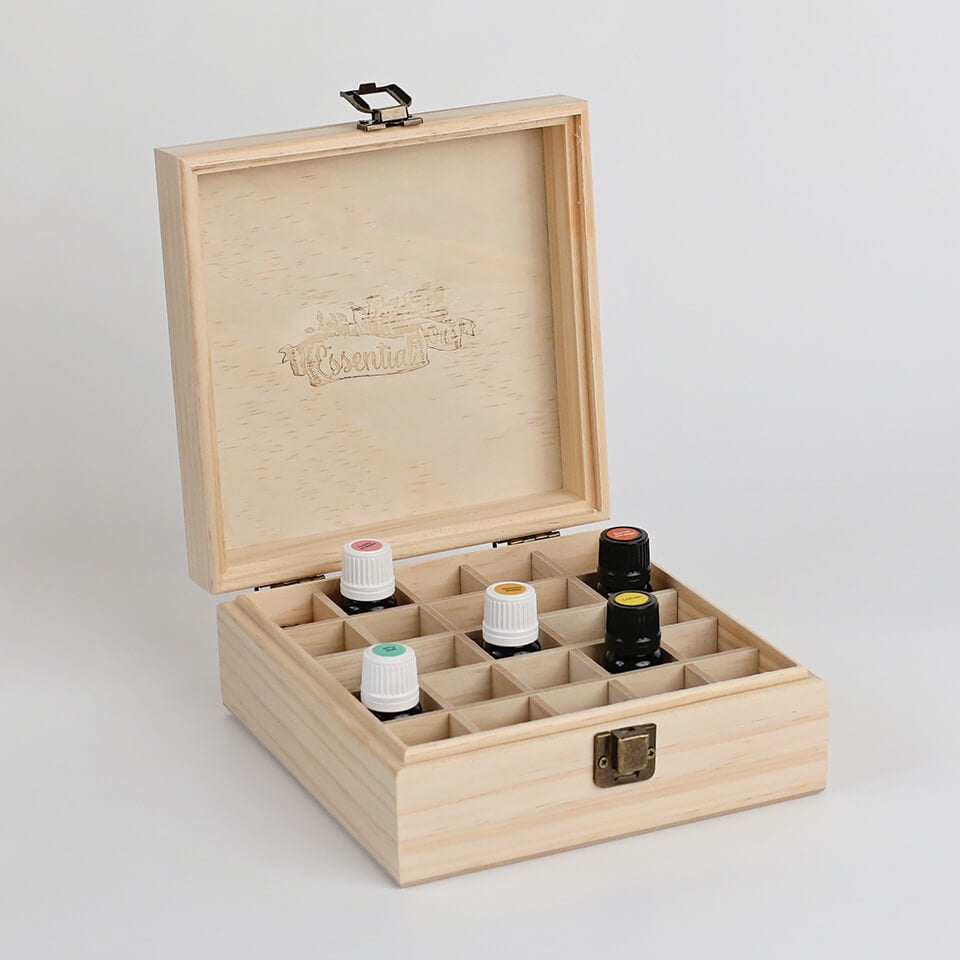 25 Count (Essential Oil Logo) Wooden Essential Oil Organizer Storage Box (515 m