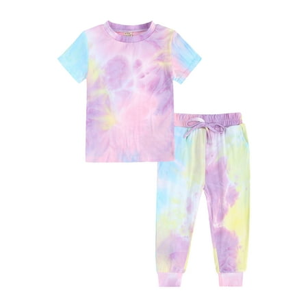 

Wiueurtly Kids Toddler Boy Girls Clothes Sports Casual Tie Dye Prints Short Sleeves T Shirt Elastic Waist Pants Set Outfit Baby Girl Preemie Clothes Rainbow