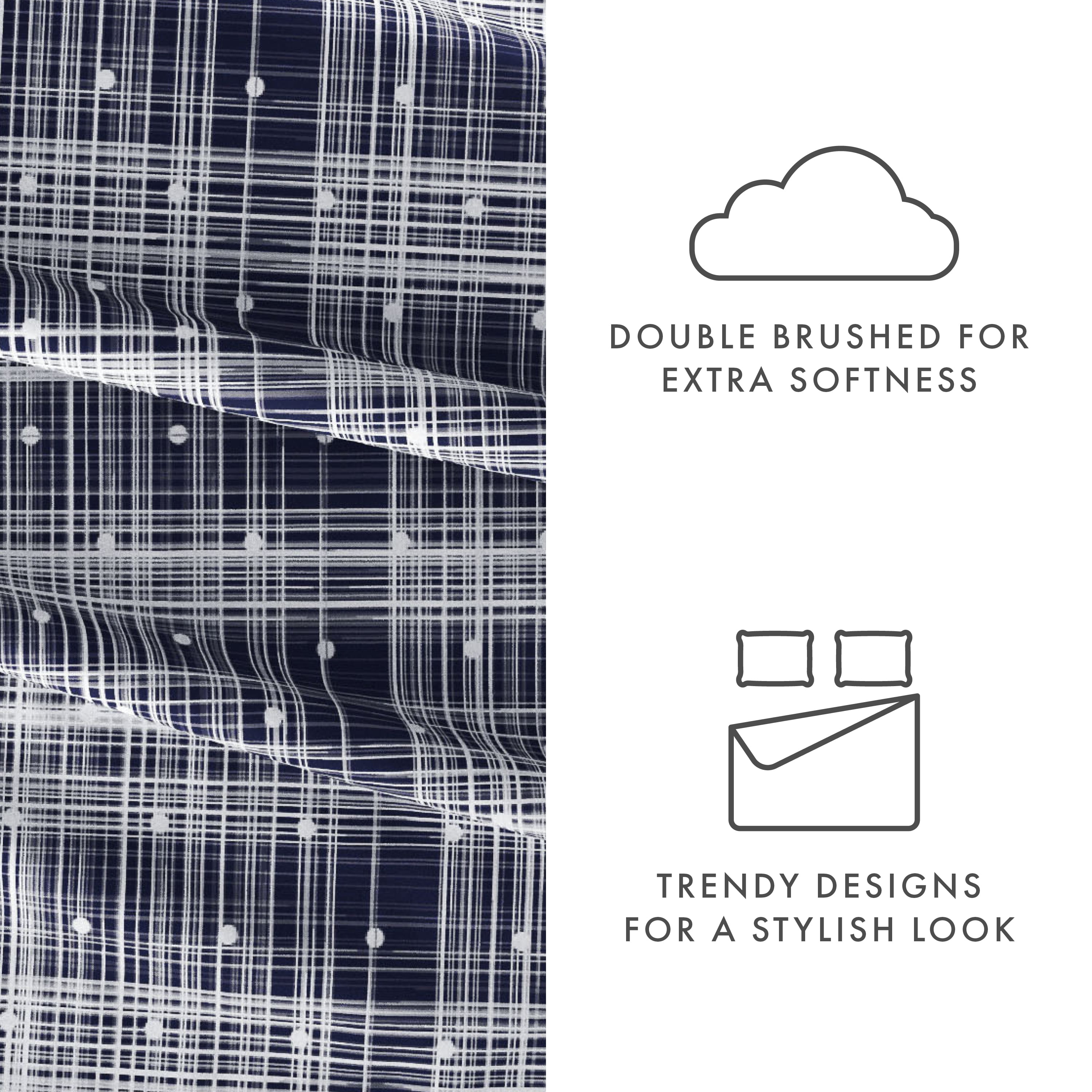 Noble Linens 4 Piece Pattern Microfiber Bed Sheets Set, Navy Polka Dot, King