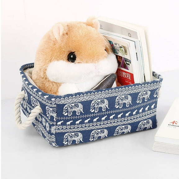 PiccoCasa Collapsible Storage Bin Basket with Drawstring, Blue Elephant Small