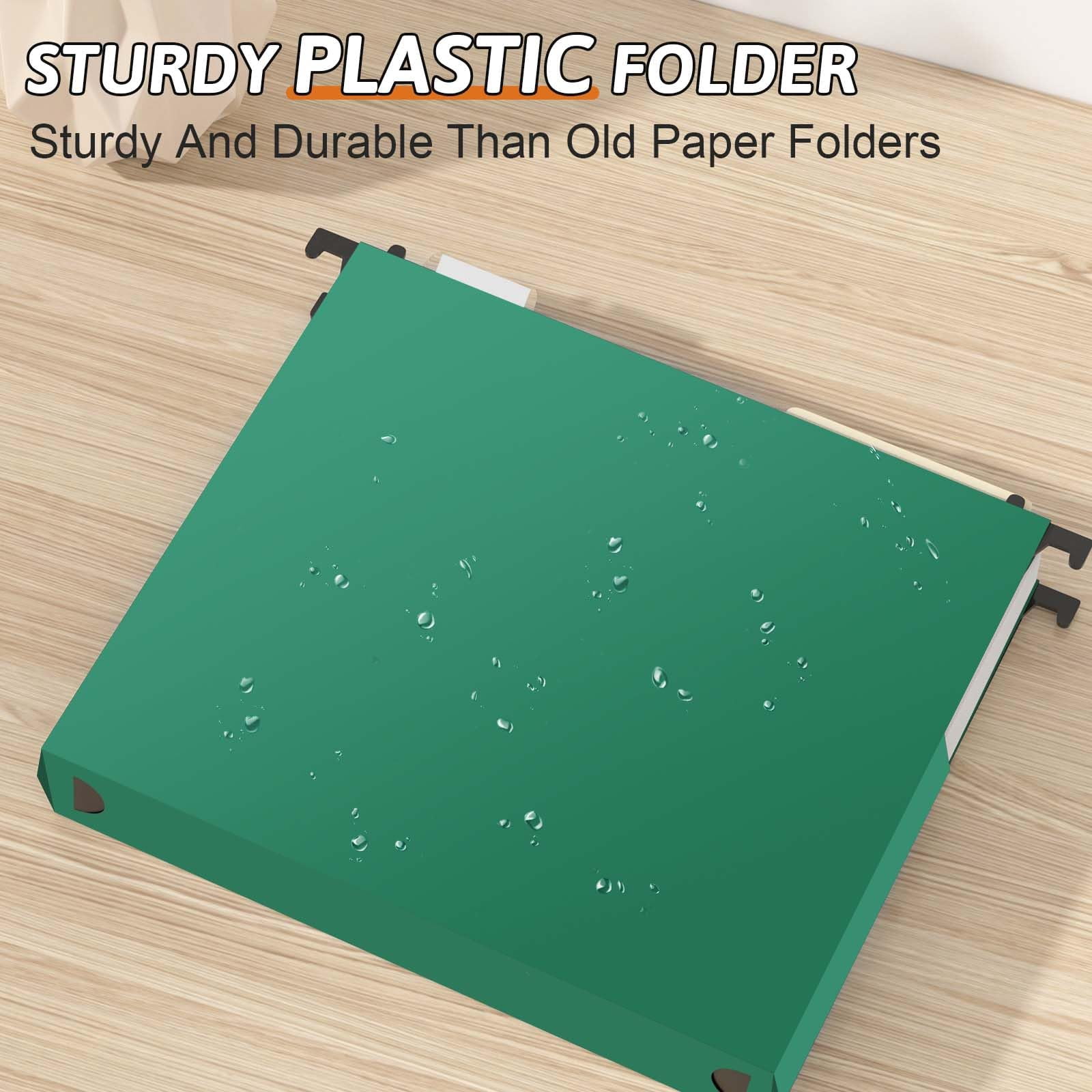 Plastic Hanging File Folders Expandable 12 Pack Heavy Duty Folder Letter Size 2 Inch Expansion Extra Capacity Adjustable Tabs Green Designed For Bulky Files