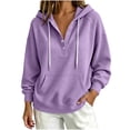 thumbnail image 3 of Women Waffle Knit Henley Hoodie Sevevn Drawstring Hood Button Placket Kangaroo Pocket Long Sleeve Loose Pullover Sweatshirt for Daily Loungewear Street Wear, 3 of 7