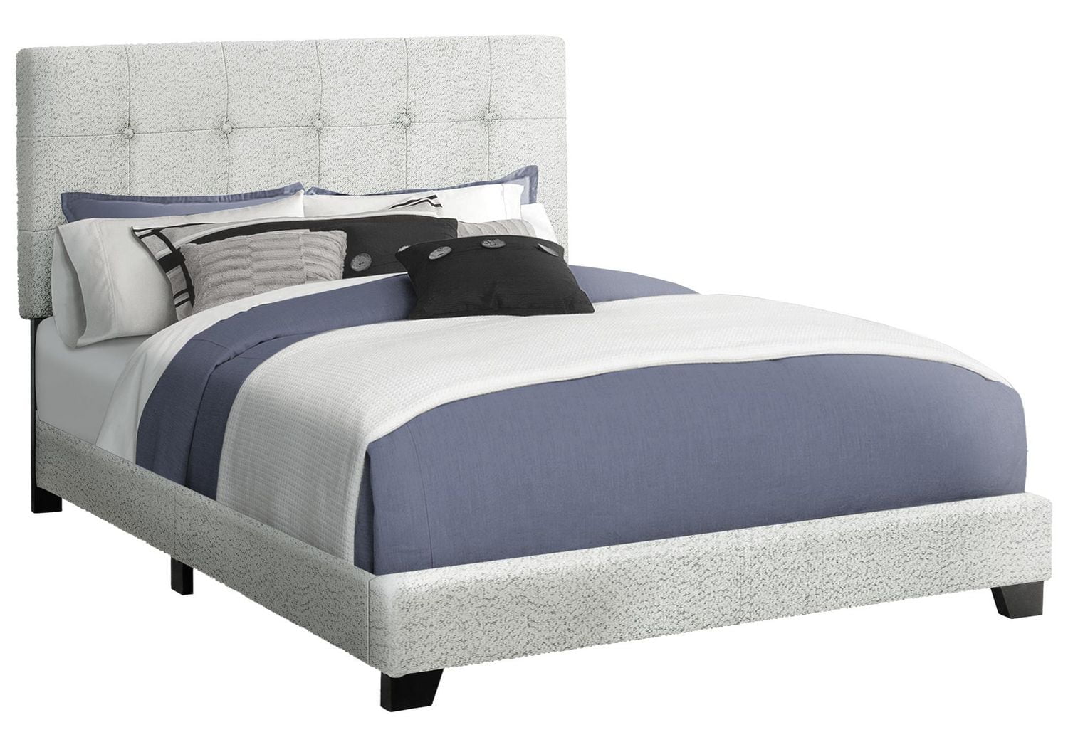 Monarch Specialties - Lit, Grand, Rembourré, Cadre Seulement, Chambre À Coucher, Boucle Gris Clair, Transitionnel