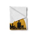 thumbnail image 2 of Detroit Soft Flannel Fleece Blanket, High Rise Buildings Silhouette Reflection Electric Guitar Instrument Music Theme, Cozy Plush for Indoor and Outdoor Use, 60" x 80", Yellow Black, by Ambesonne, 2 of 6