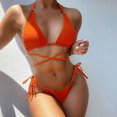 thumbnail image 1 of Traje De Baño De 2 Piezas Para Mujer, Conjunto De Traje De Baño De Bikini Entrecruzado, Halter Suave, Cómodo Color Puro Para Verano Para Exteriores, 1 of 7