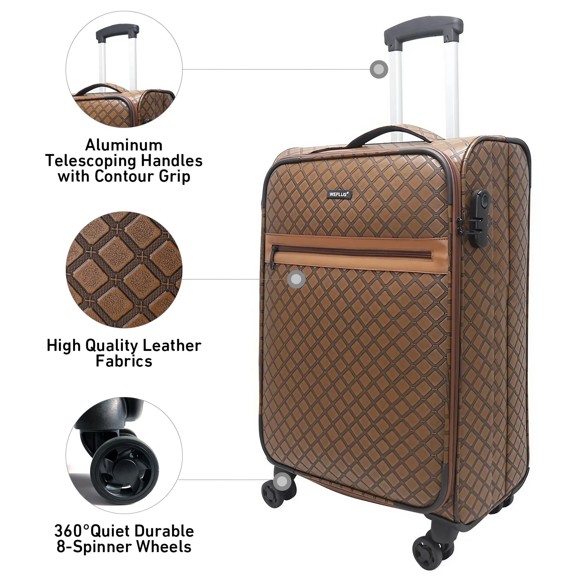 WEPLUS 5 piece Suitcases Luggage(20",24"),PU Leather Softside Suitcase with Double Spinner Wheels
