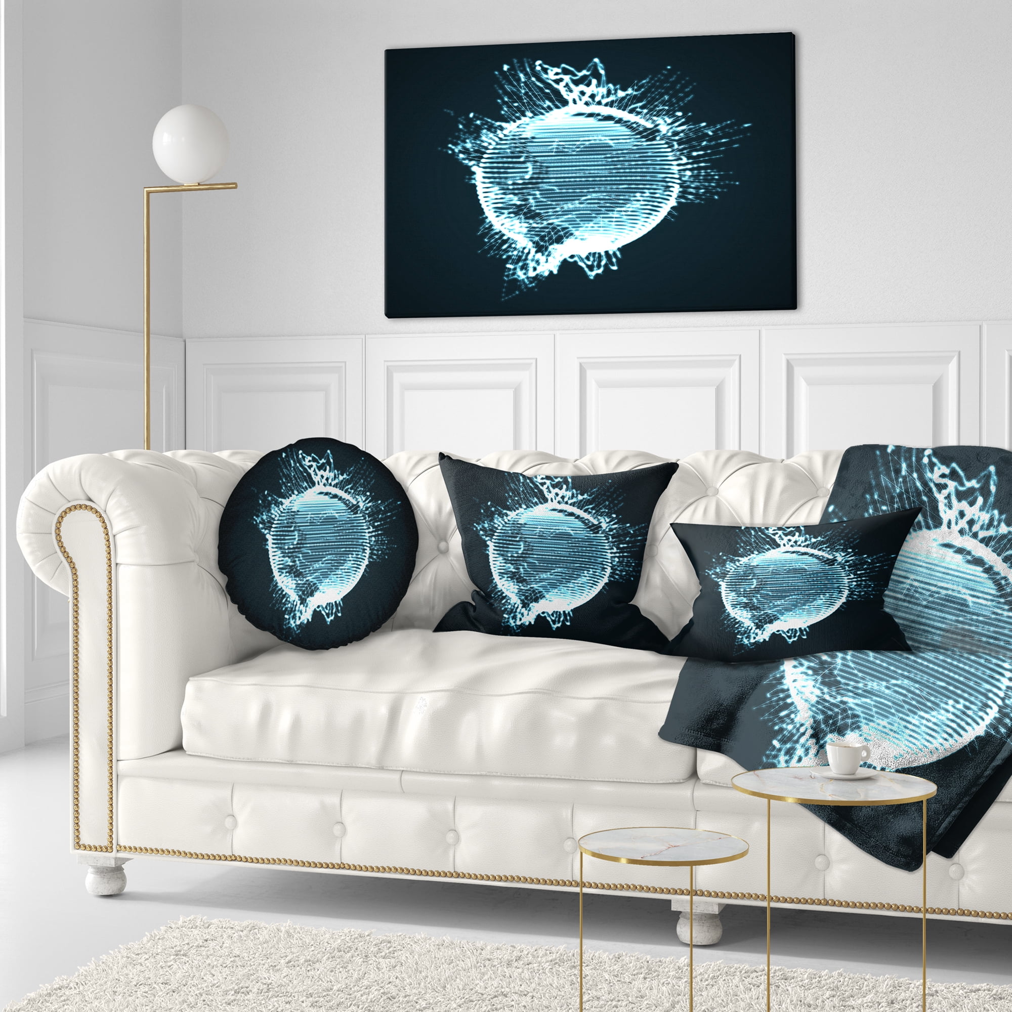 Designart Glowing Blue 3D Sphere - Abstract Throw Pillow - 12x20
