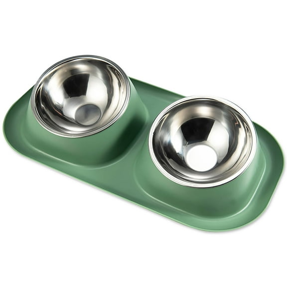 PETIMI Cat Bowl, Small Dog Bowls, Cat Food Bowl with 2 Removable Stainless Steel Feeding Bowls, Suitable for Small and Medium Sized Pets（Green）