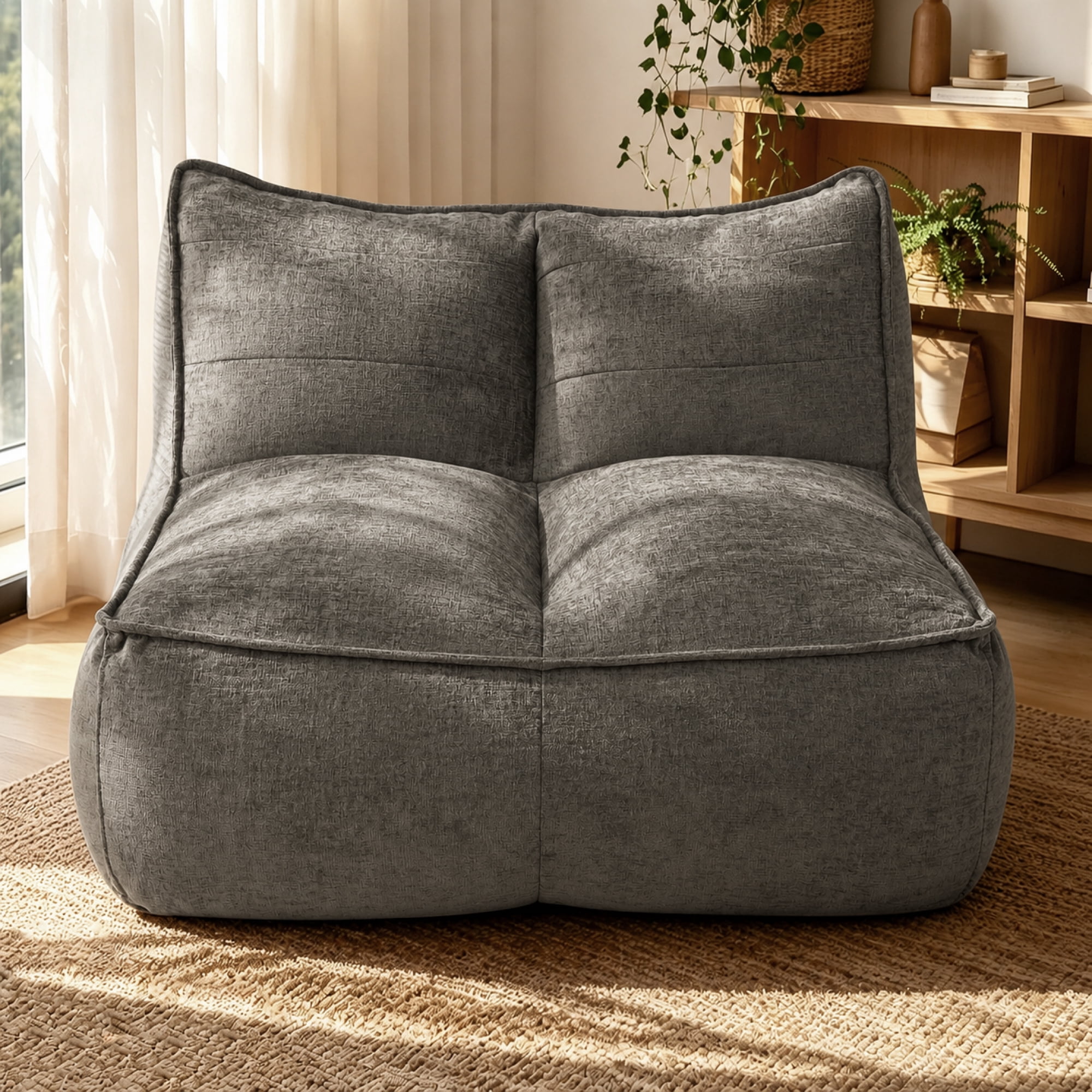 Leumius Cozy Fluffy Cloud Lazy Sofa, 2-Seater Corduroy Bean Bag Lounge Chair, Lightweight Single-Seat Couch for Living Room, Bedroom, Dorm Room, Office & Small Spaces,Dark Brown
