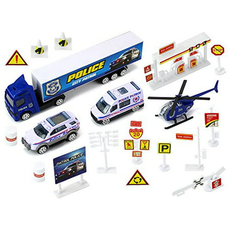 City Police Patrol Metal Children Toy Mini Vehicle Playset w/ Variety of Vehicles,