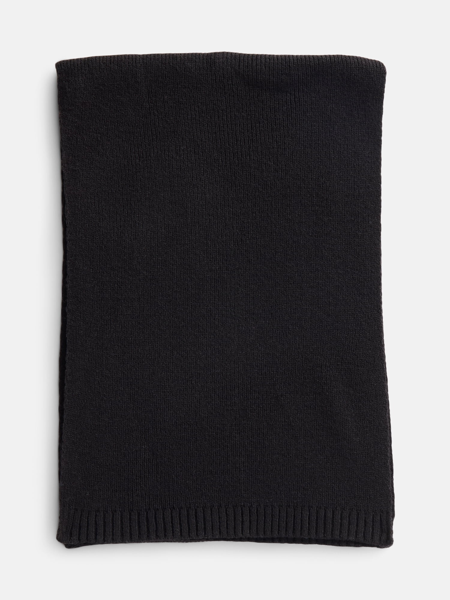 Scenario Women's Knit Oblong Scarf with Ribbed Trim, Black Soot