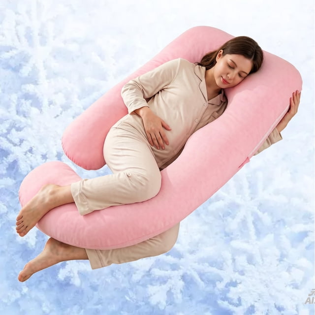 Almohada de maternidad ALLOPERA para cuerpo completo, 145 cm, funda rosa