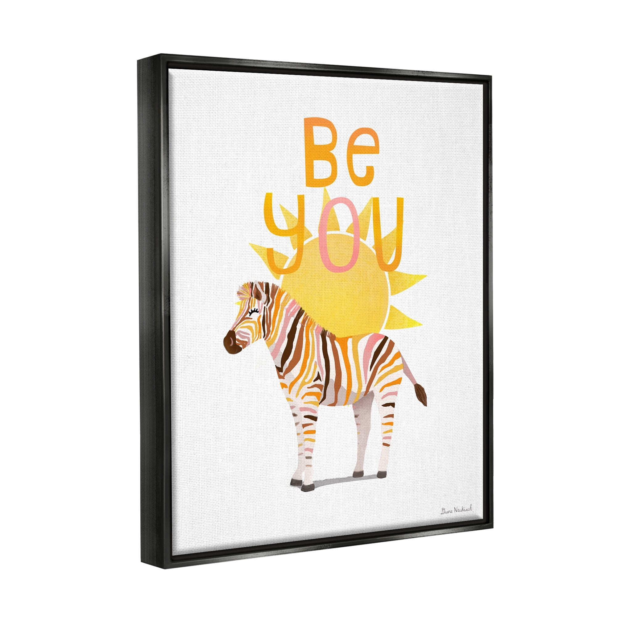 Stupell Industries Be You Inspiring Sunshine Fun Zebra Stripes Graphic Art Jet Black Floating Framed Canvas Print Wall Art, Design by Diane Neukirch