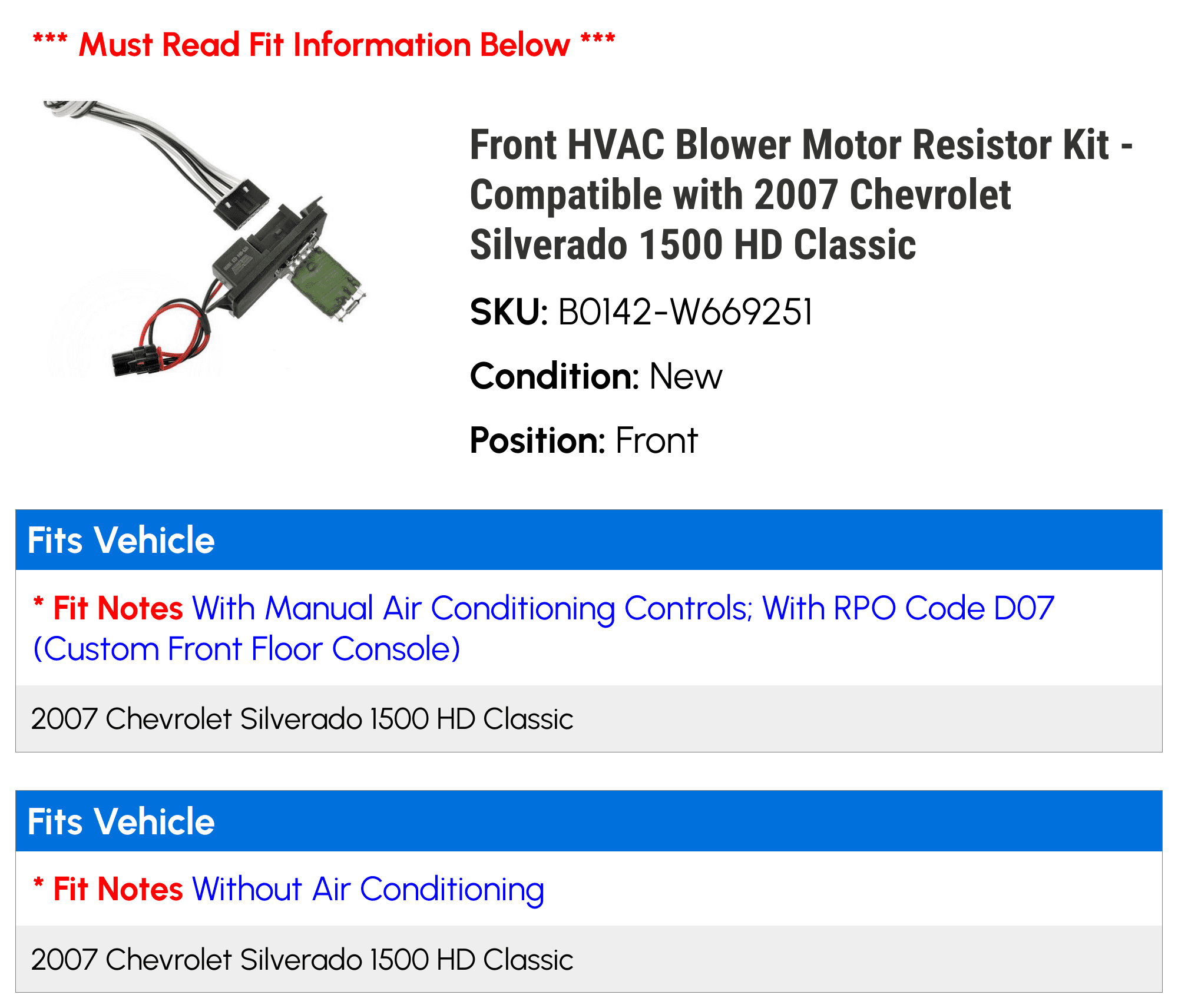 Front HVAC Blower Motor Resistor Kit - Compatible with 2007 Chevrolet Silverado 1500 HD Classic - Dorman