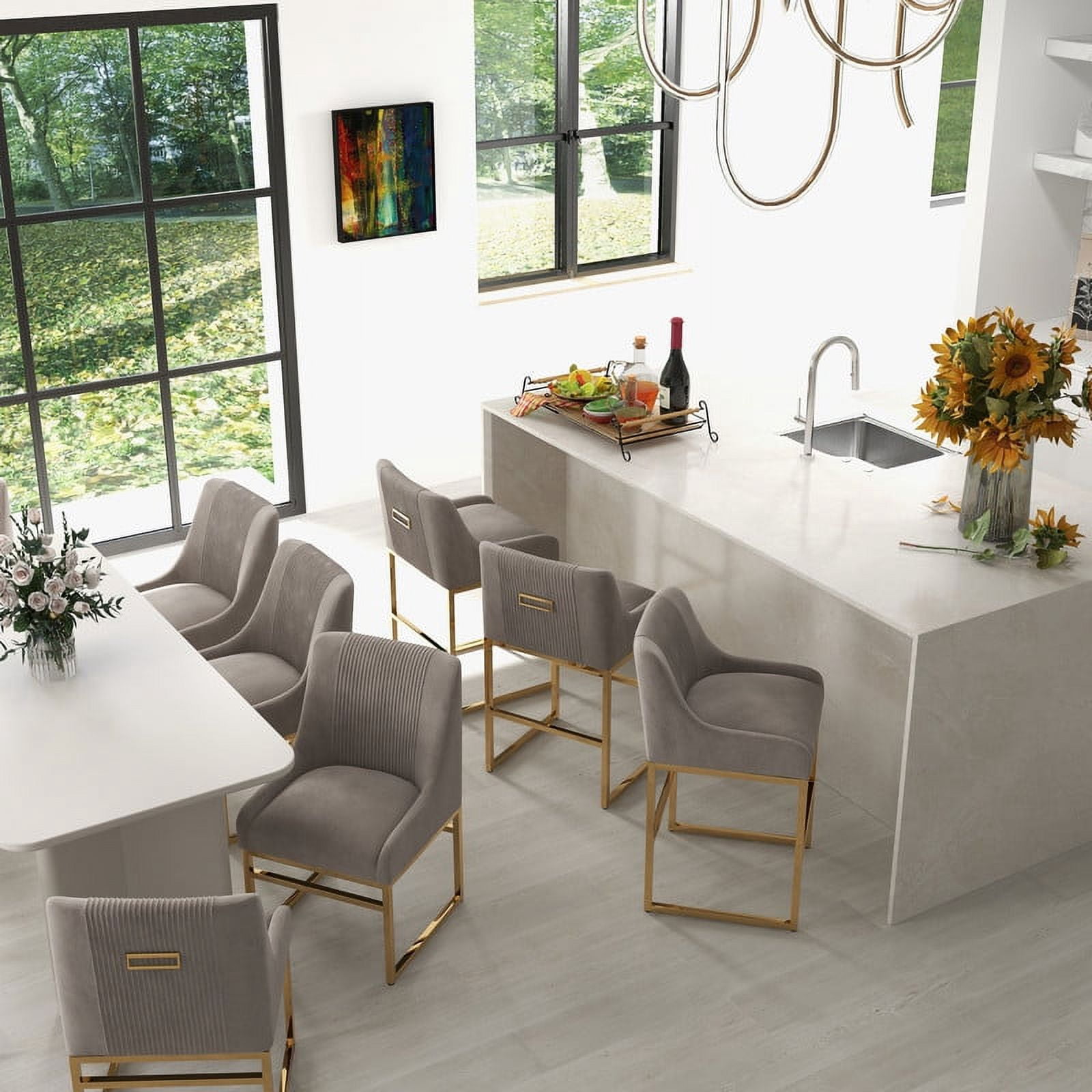 SEYNAR Modern Velvet Upholstered Accent Dining Chairs Set of 8, Kitchen Side Chair with Metal Frame for Living Room