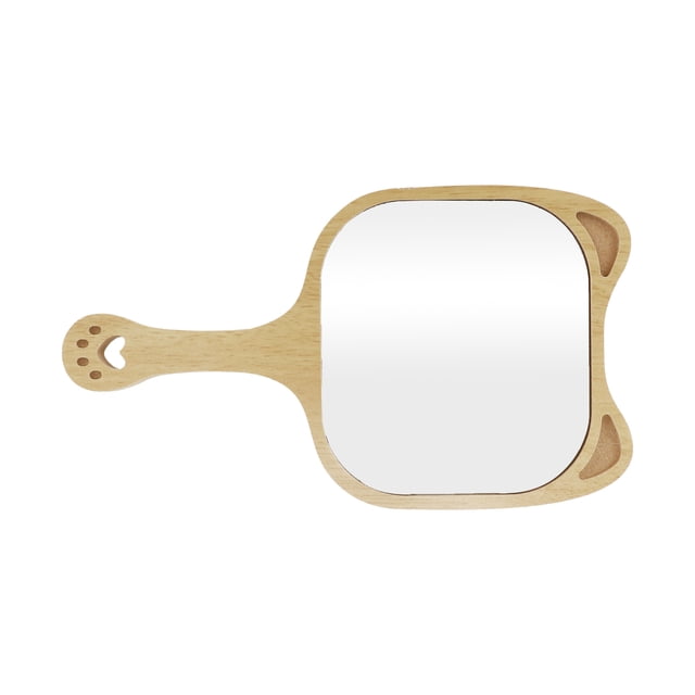 1 Pc Espejo de Mano para Mujeres con Orejas de Caricatura Extra Grande para Salón de Belleza Color Madera Espejo de Madera Plateado