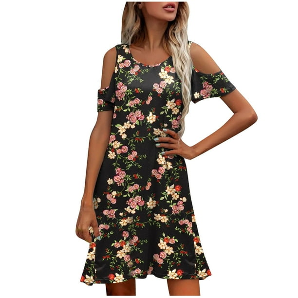 Vestido de Verano para las Mujeres, Vestido de Camisola sin Tirantes con Impresión de Flores, Mini Casual Sexy para la Fiesta