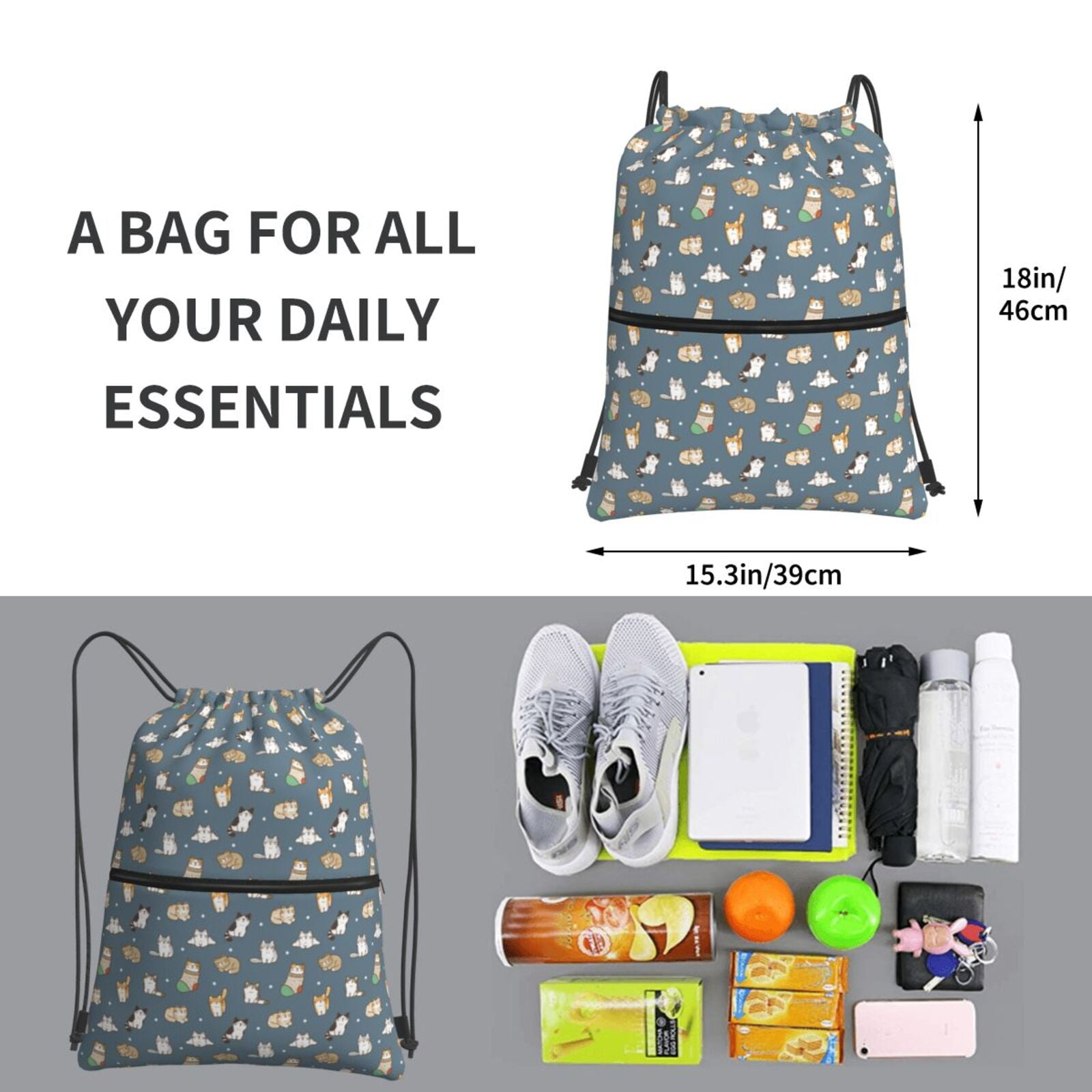 Xecao Cute Cats And Dogs for Drawstring Bags,Pull String Backpack Bags,String Bag Sackpack