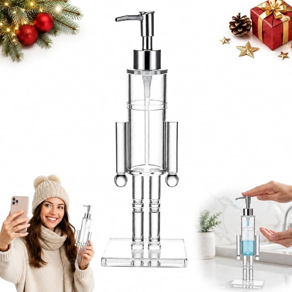 Nutcracker Soap Dispenser Clear, Clear Nutcracker Soap Dispenser, Acrylic Refillable Pump Bottle for Bathroom Kitchen Holiday Home Decor