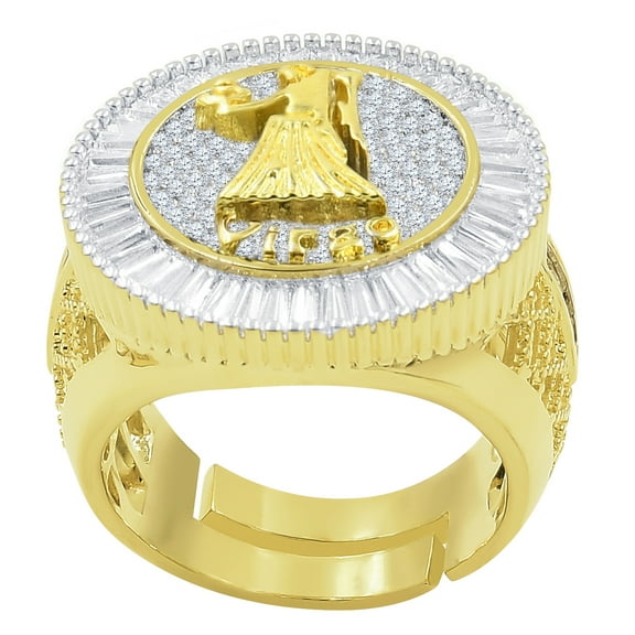 Mens 14K Yellow Gold Finish Baguette Princess Cut Simulated Diamond Zodiac Sign Astrology Virgo Lucky Ring Band