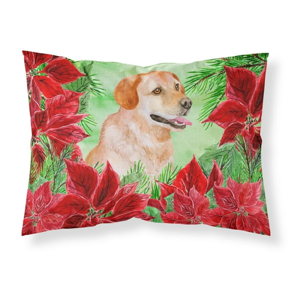 Labrador Retriever Poinsettas Fabric Standard Pillowcase