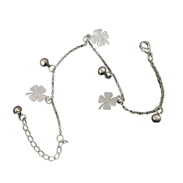 Unatoiry Bracelet de Cheville Style Simple Trèfle Bijoux de Pied Bracelets de Cheville pour Filles Femmes Argent 1ensemble