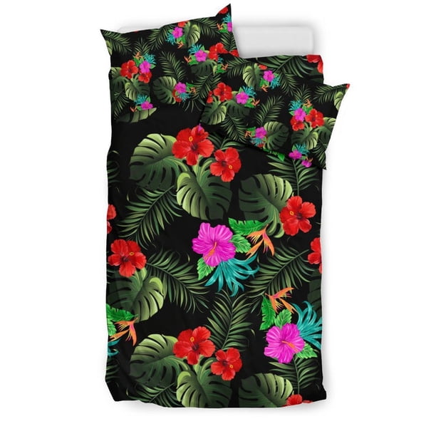 Juego de cama rosa rojo hibisco