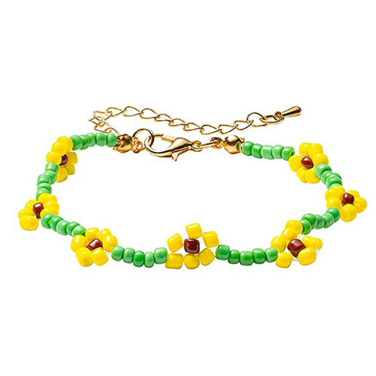 y2k New Korean Simple Flower Beads Strand Bracelet Women String
