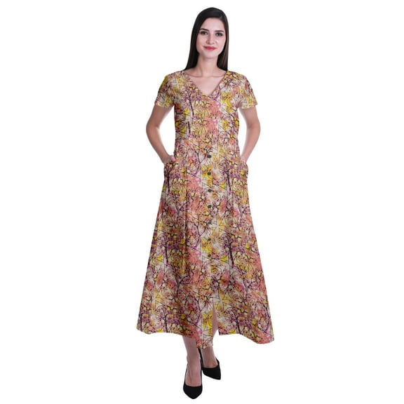 Moomaya Long Maxi Dress For Womens Short Sleeve Formal/Casual Dress With Pockets S-XXL