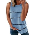 thumbnail image 2 of MRULIC t shirts for women Fashion Women's Loose Sleeveless T-shirt Round Neck Striped Print Tops Womens t shirts Blue + 5XL, 2 of 3