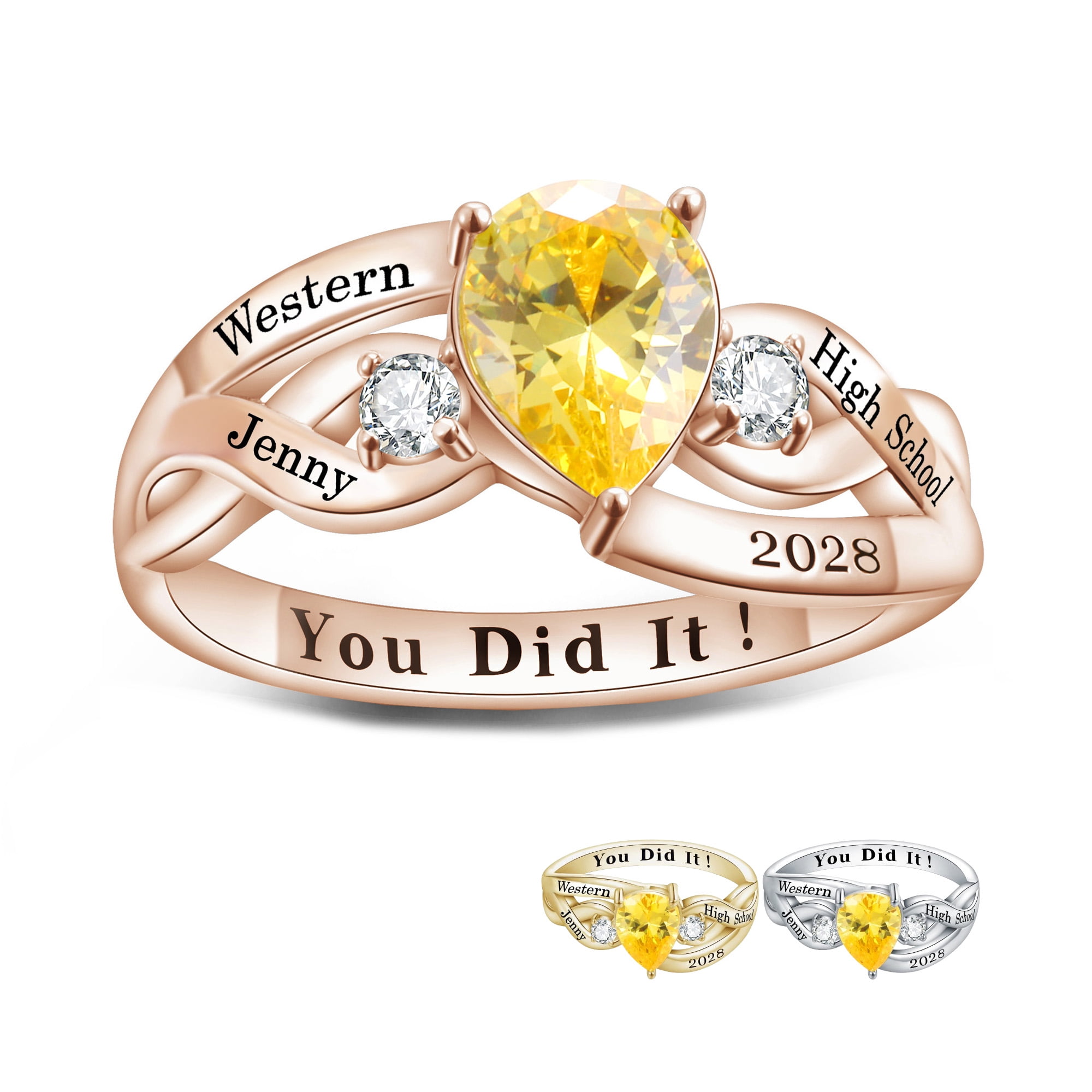USA PJM Custom Women’s Class Ring Sterling Silver 925 for High School & College Graduation